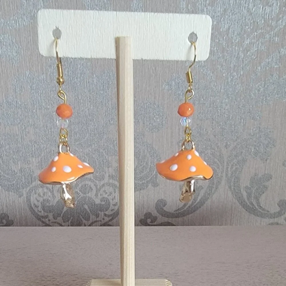 Orange Mushroom Earrings - Picture 1 of 4